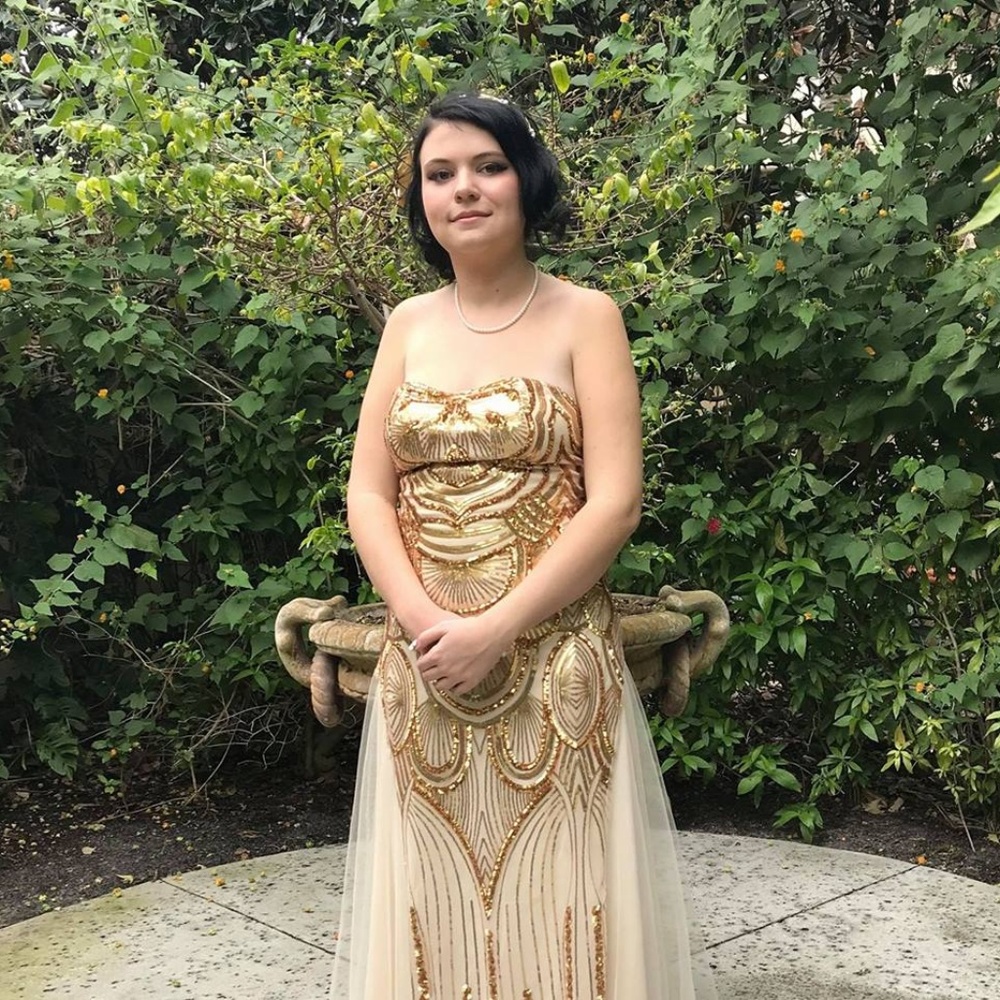 Gold 1920's Style Straples Dress with Lace Up Back